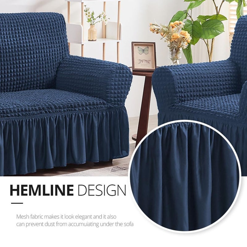 NICEEC Armchair Slipcover Blue Armchair Covers 1 Piece Easy Fitted Sofa Couch Cover Universal High Stretchable Durable Furniture Protector with Skirt Country Style (1 Seater Navy Blue) - Image 4
